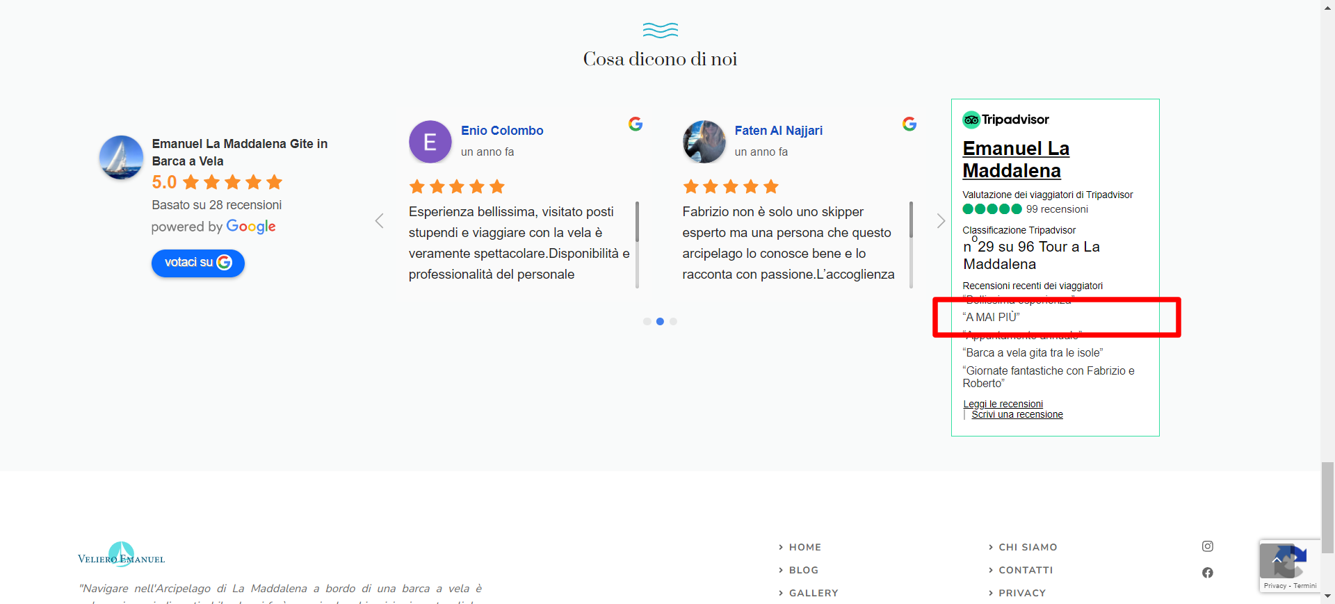 il blocco recensioni su un sito